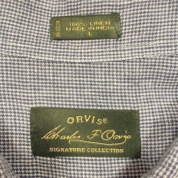 ORVIS Black & White Linen Button Down Mens Shirt Large VGUC - Picture 3 of 13